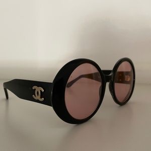 CHANEL Black Frame Vintage Sunglasses with Rose Colored Corrective Lenses